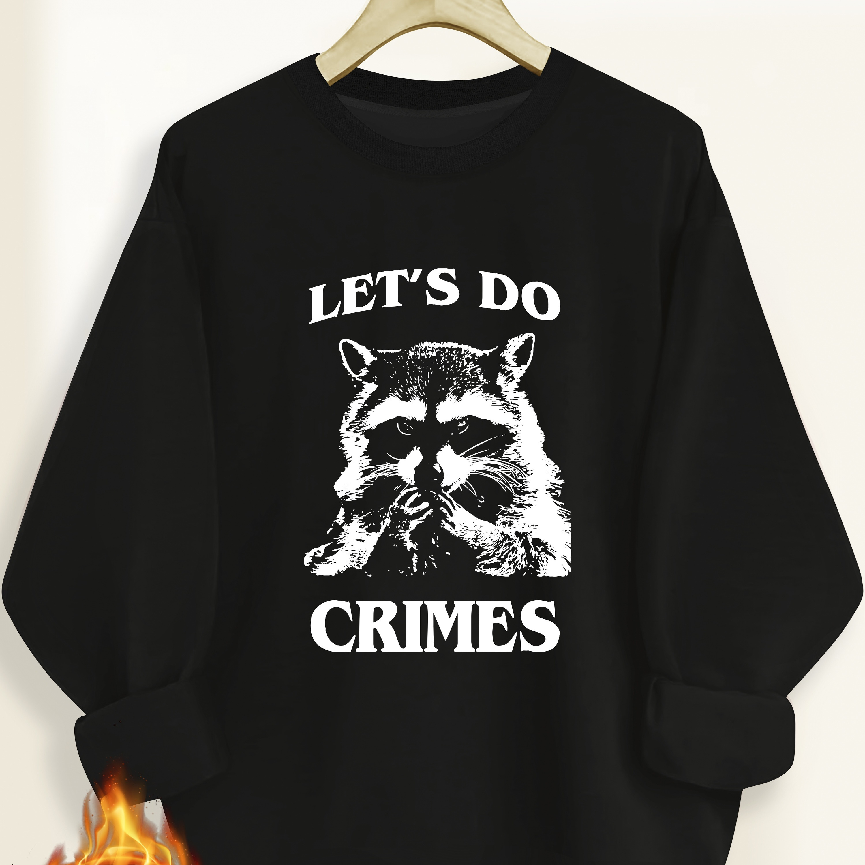 

Casual Crew Neck Sweatshirt Long Sleeve Polyester Knit - Geometric Pattern Raccoon " " Graphic Pullover For Women - All Season Comfort