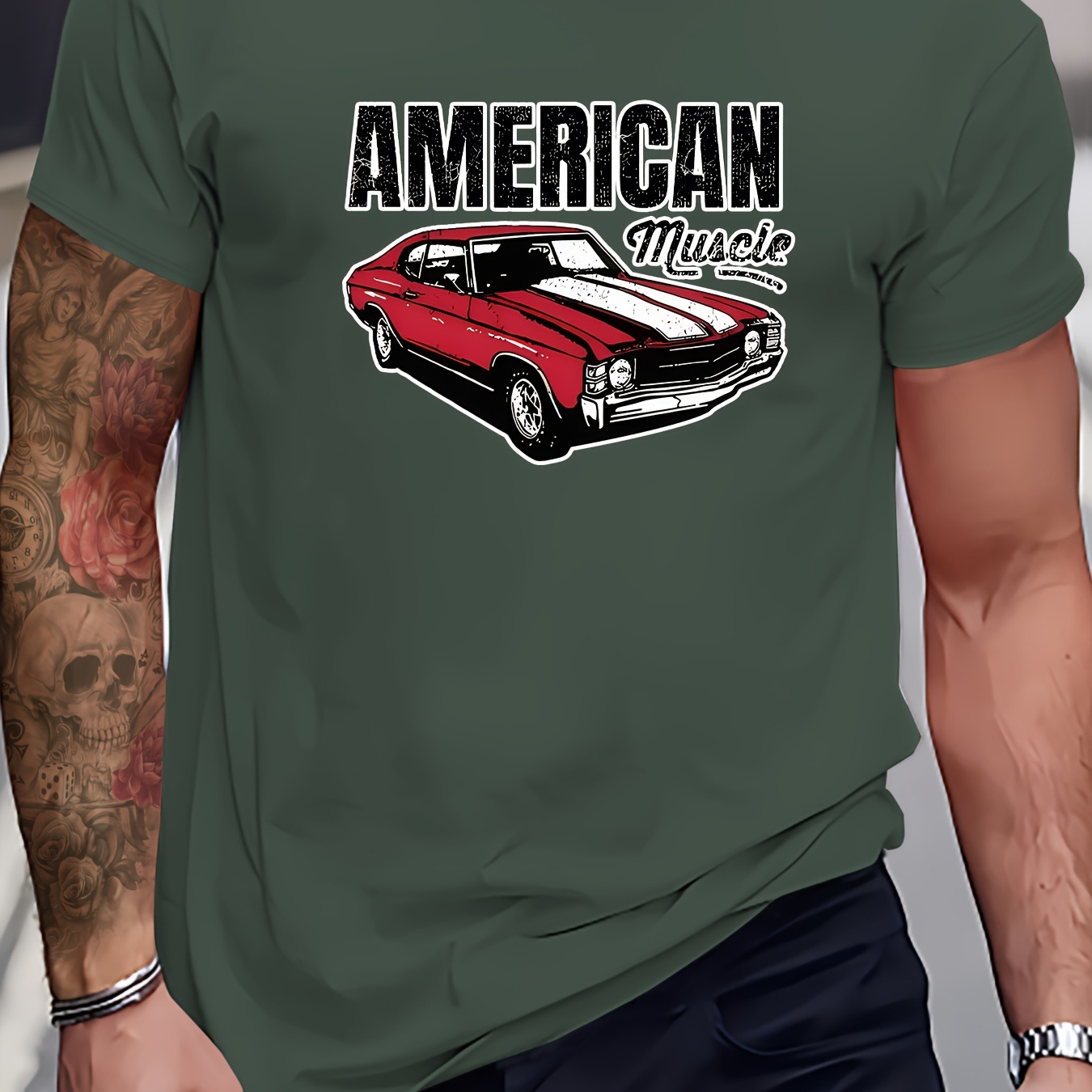 

American Muscle Print T Shirt, Tees For Men, Casual Short Sleeve T-shirt For Summer