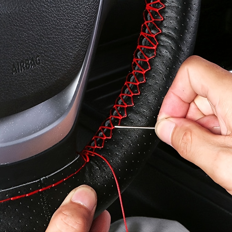 

Non-slip Soft Faux Leather 38cm Car Steering Wheel Cover With Needles And Thread Braid On Steering-wheel Car Accessories