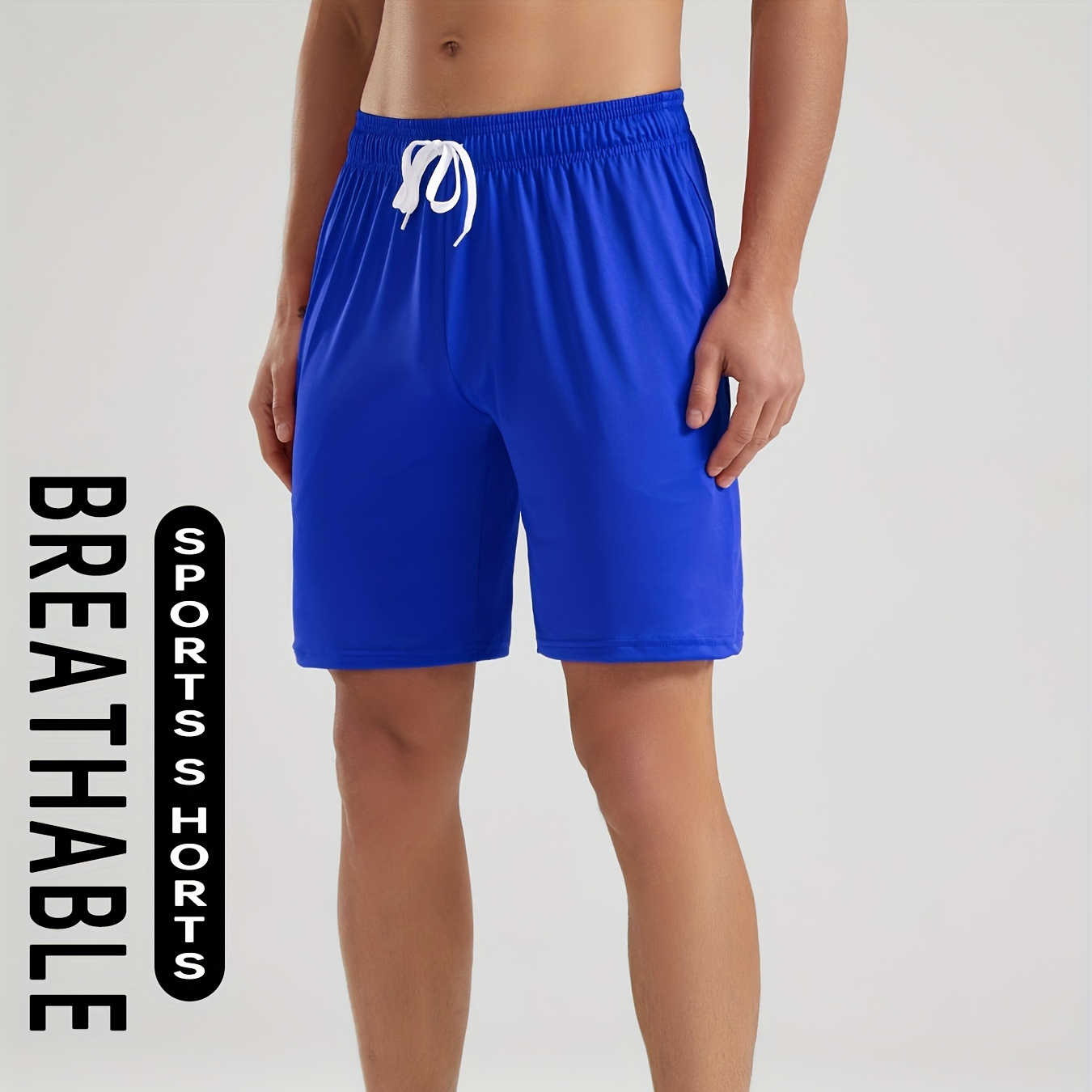 

Men's Solid Shorts With Pockets, Active Breathable High Stretch Slim-fit Elastic Waist Drawstring Shorts For Summer