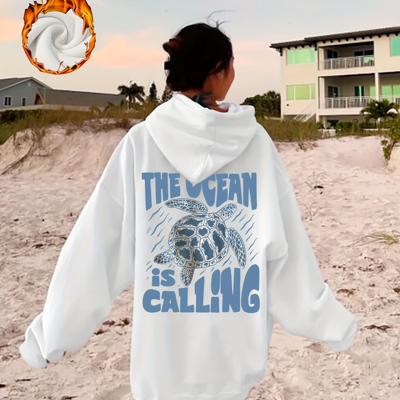 

Plus Size Casual Hoodie With Sea Turtle Graphic Print - 100% Polyester Oversized Pullover With Pocket, Long Sleeve, Knit Fabric, Slight Stretch - Cozy Hooded Sweatshirt For Women Fall/winter