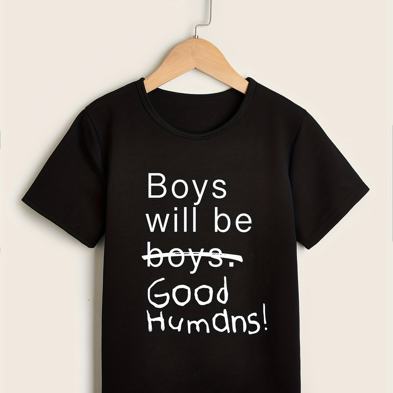 Boys "Boys Will Be Good Humans" Print T-Shirt, Breathable Comfortable Casual Round Neck Tees Tops For Infant Toddlers Kids Children Summer