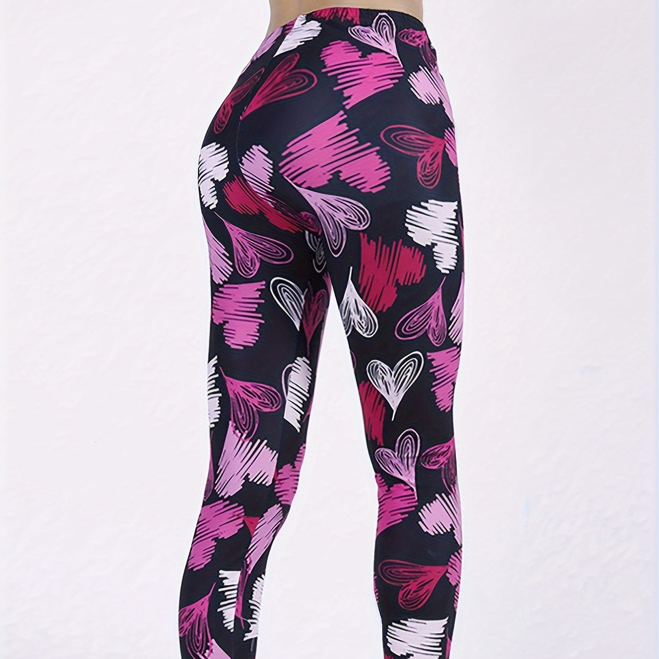 

Heart Print Skinny Leggings, Casual Elastic Waist Stretchy Leggings, Women's Clothing, Valentine's Day