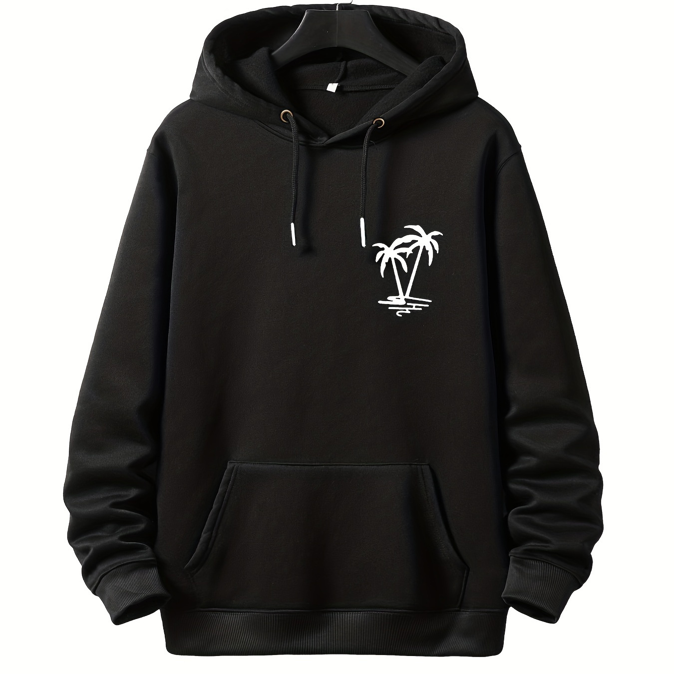 

Plus Size Casual Sweatshirt, Men's Plus Coconut Beach Print Long Sleeve Drawstring Hoodie Sweatshirt