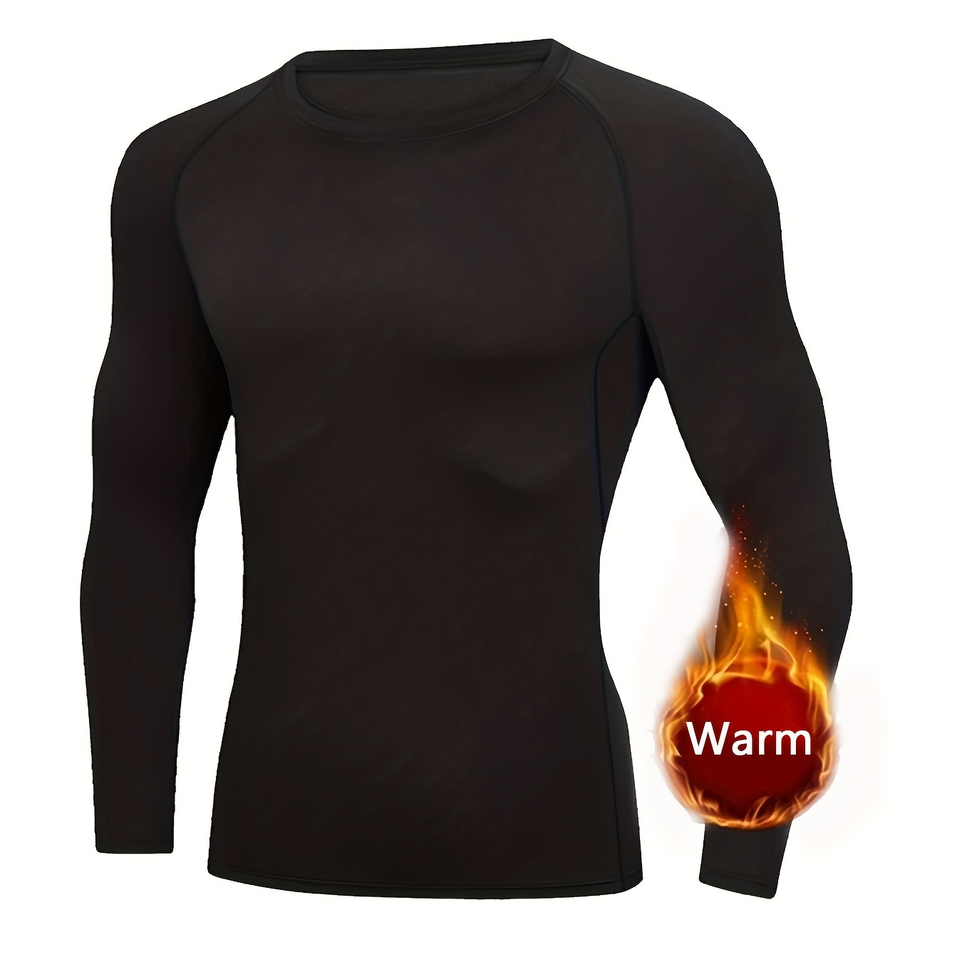 

Men's Thermal Shapewear, Long Sleeve Round Neck Plush Fleeced Body Shapewear, Breathable Comfy Quick Drying Sports Tops, Workout Compression Gym Fitness Base Layer Tops