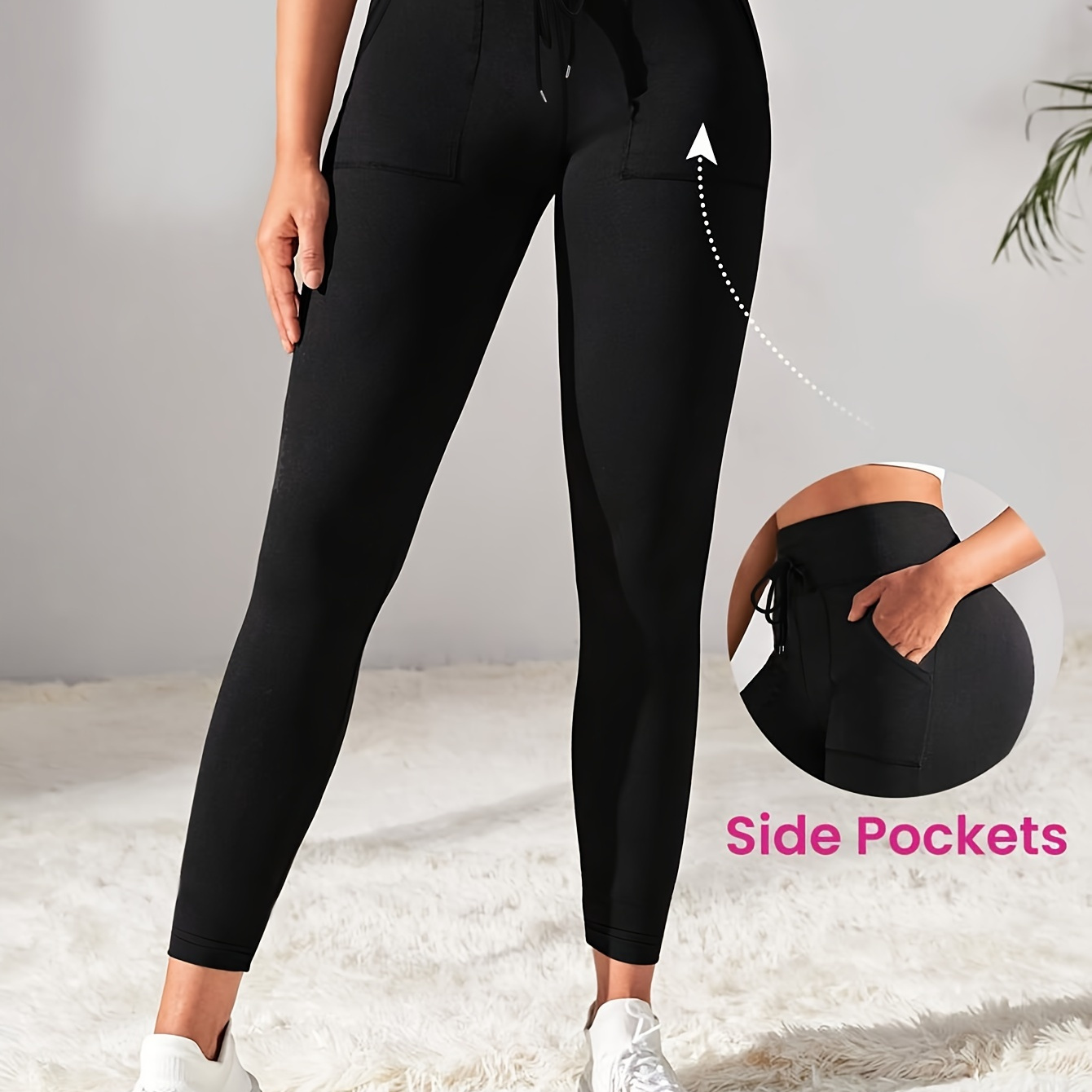 

Legging skinny taille haute avec cordon de serrage, élégant legging extensible avec poche, vêtements pour femmes.