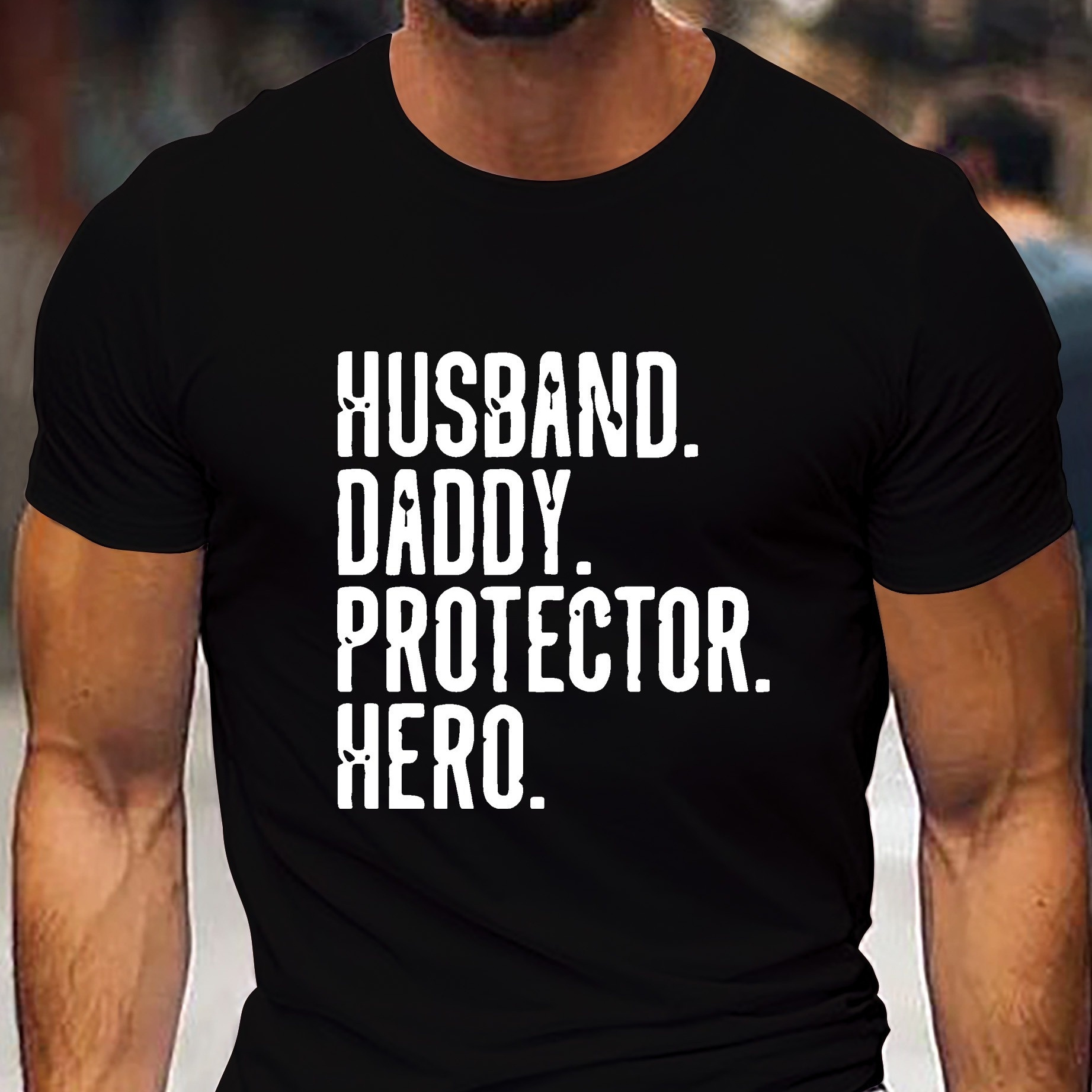 

Husband Daddy Protector Hero Print Tee Shirt, Tees For Men, Casual Short Sleeve T-shirt For Summer