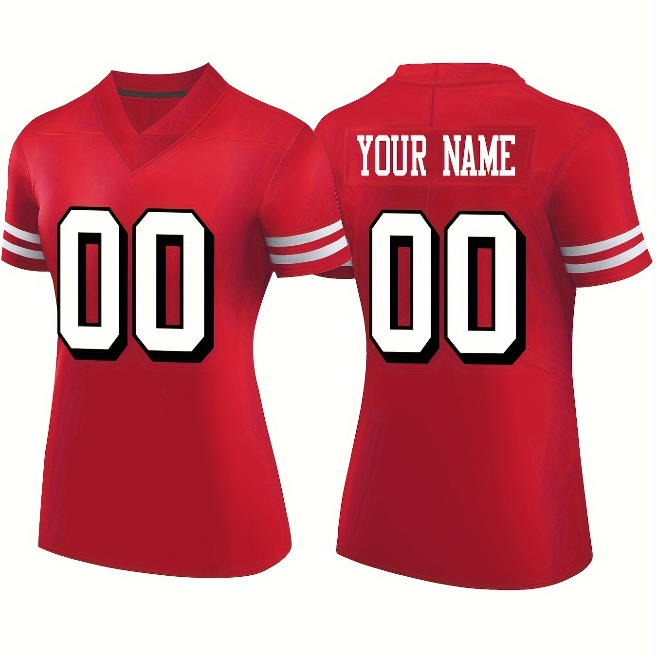 

Custom Women's Jersey - Personalized Embroidered Football Shirt, V-neck, Polyester 100%, Knit Fabric, Slight Stretch, Alphabet Pattern, For All