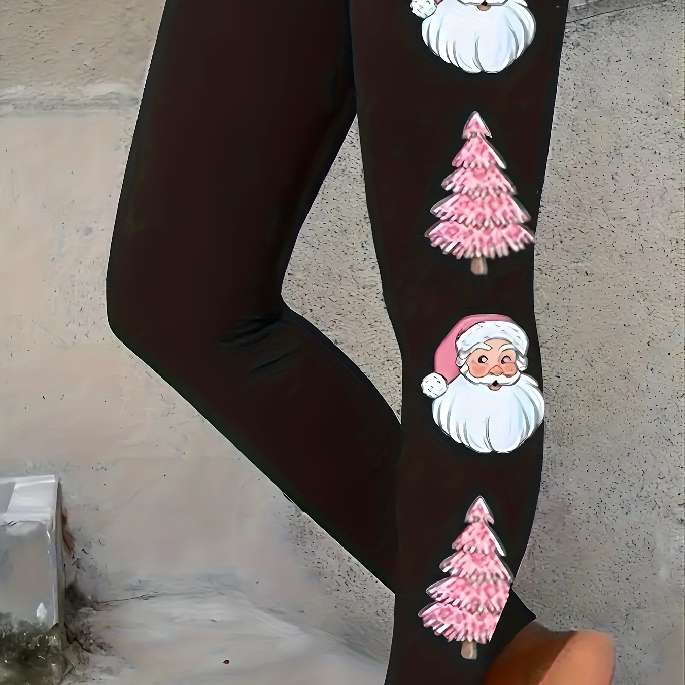 

Plus Size Christmas Casual Leggings, Women's Plus Santa Claus & Christmas Tree Print Medium Stretch Leggings