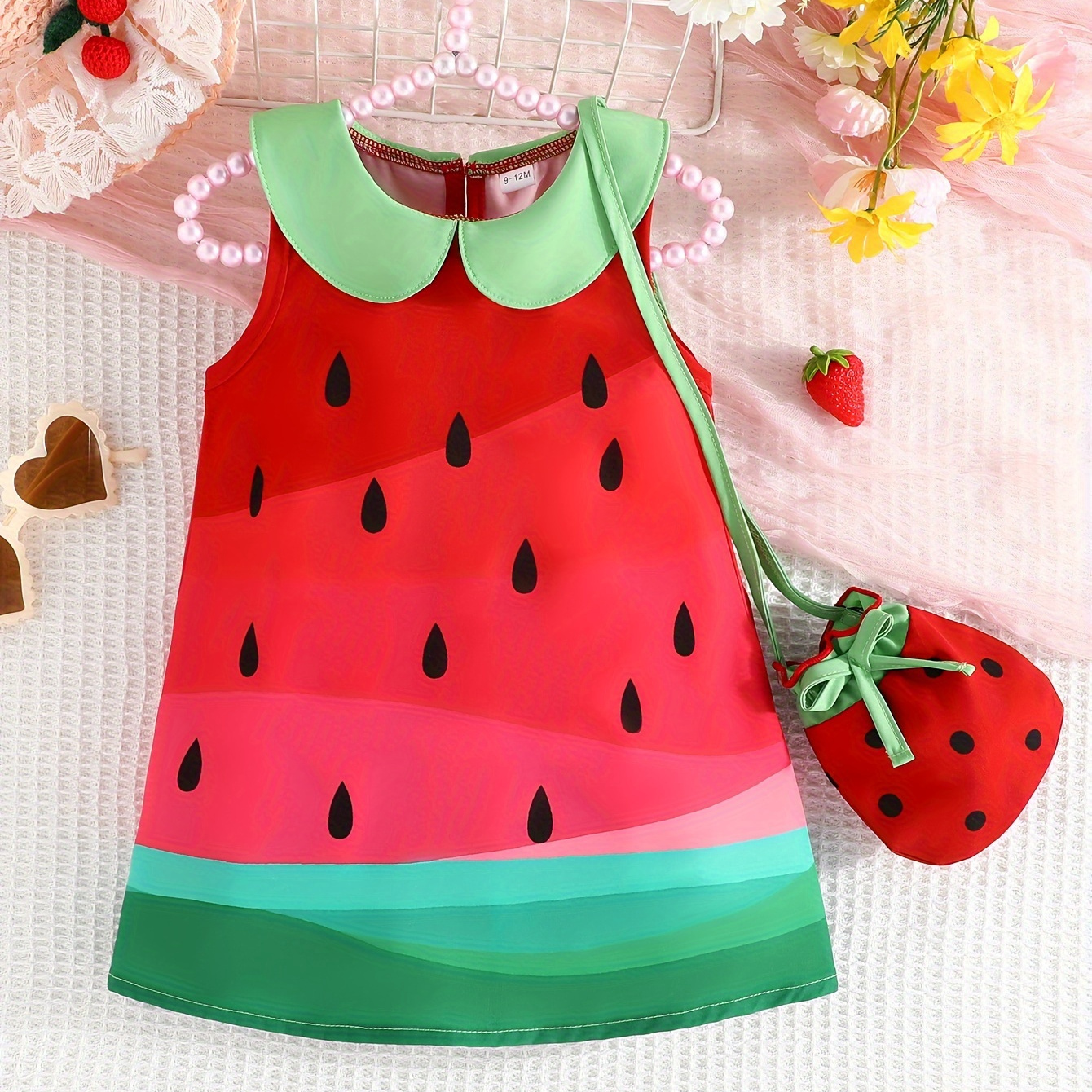 

Infant & Toddler's Lovely Watermelon Pattern Dress, Creative Sleeveless Dress, Baby Girl's Clothing For Summer/spring