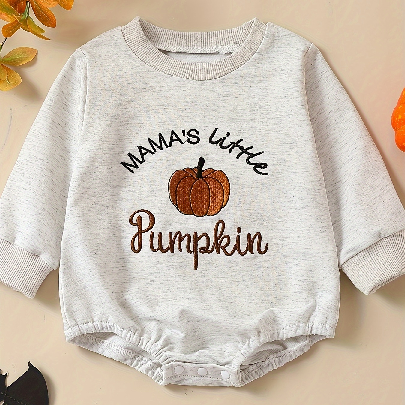 

Baby's Mama's Little Pumpkin Embroidery Casual Cotton Long Sleeve Triangle Bodysuit, Toddler & Infant Boy's Onesie