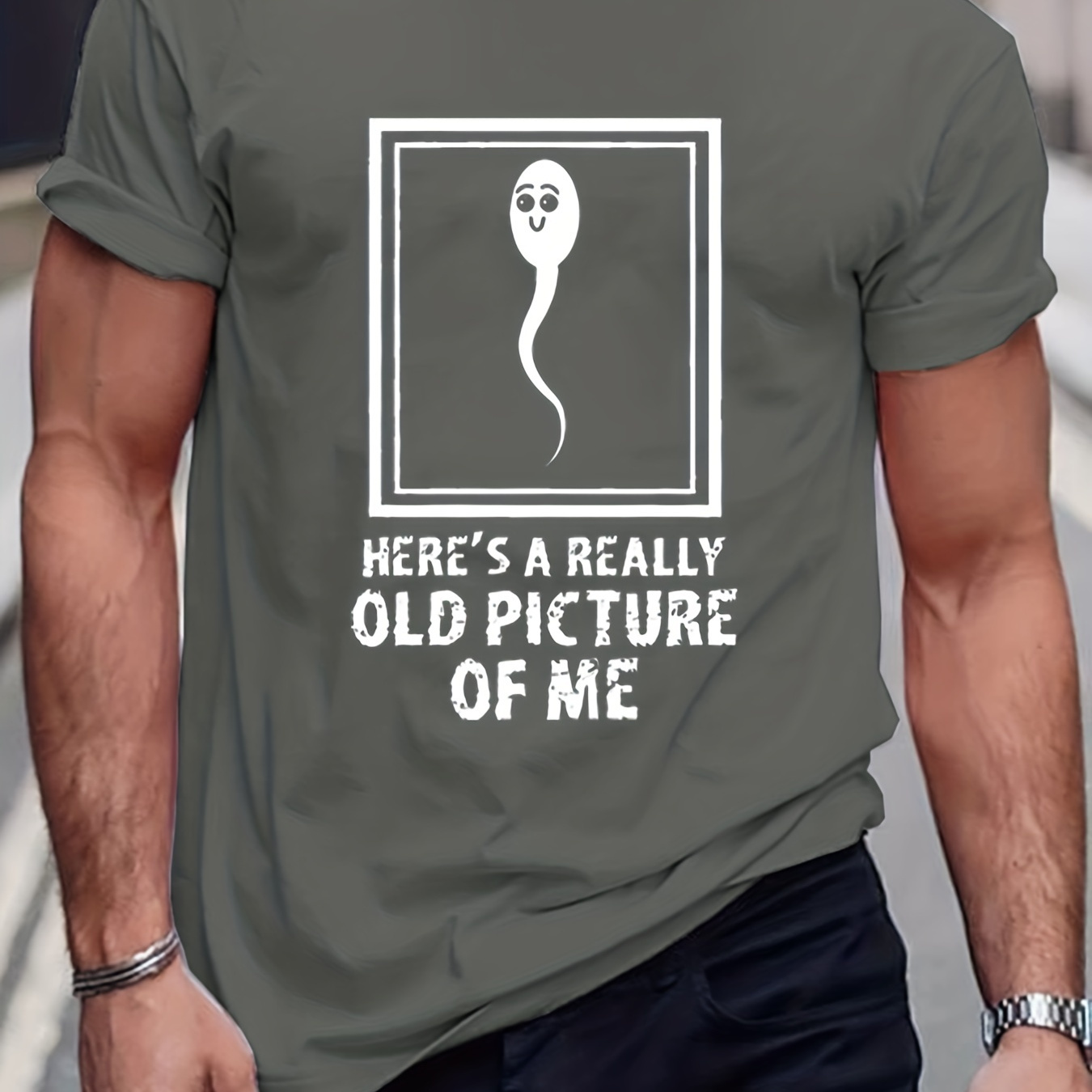 

Funny Old Picture & Slogan Pattern Print Men's T-shirt, Graphic Tee Men's Summer Clothes, Men's Outfits