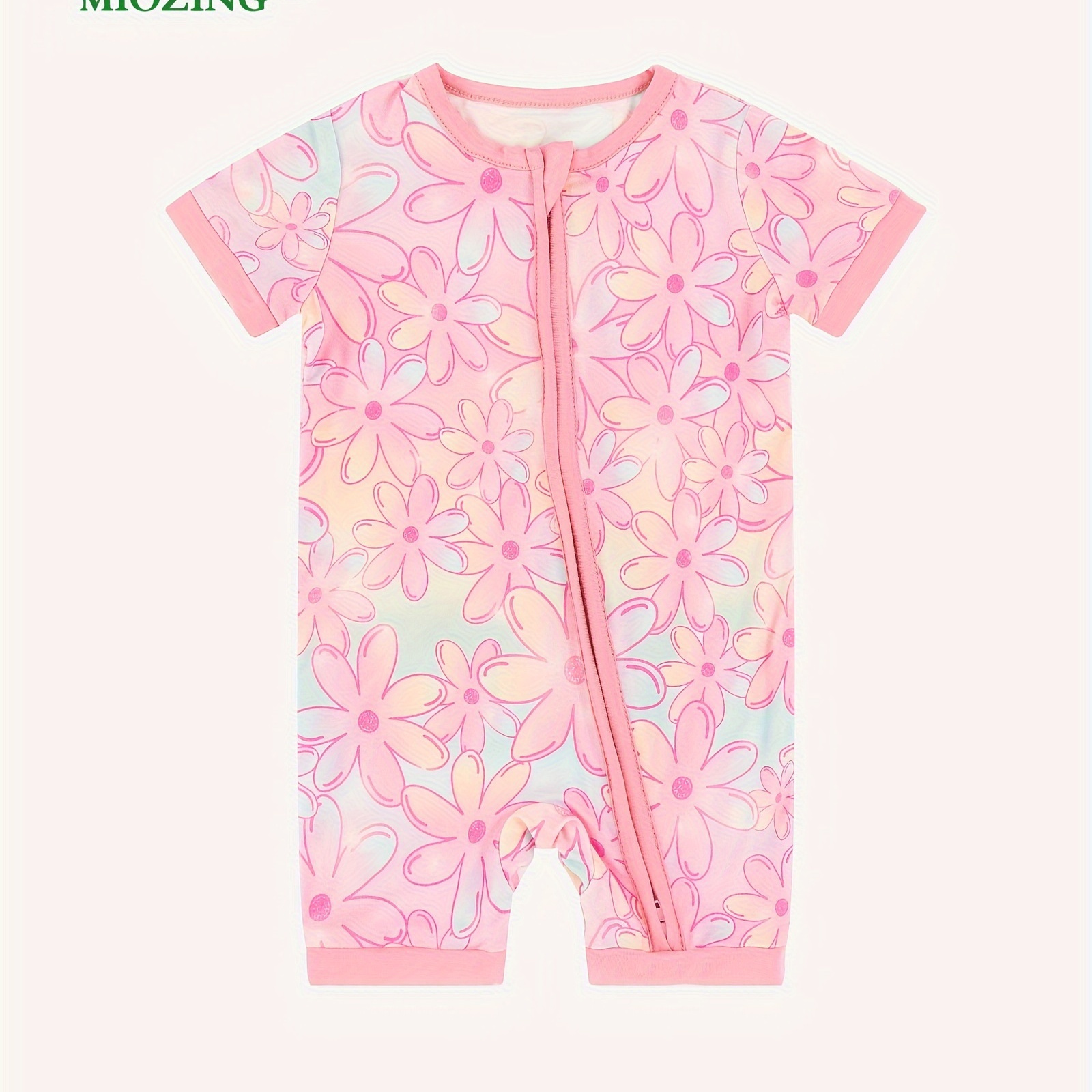 

Miozing Bamboo Fiber Bodysuit For Infants, Tie-dye Flower Pattern Short Sleeve Onesie, Baby Girl's Romper