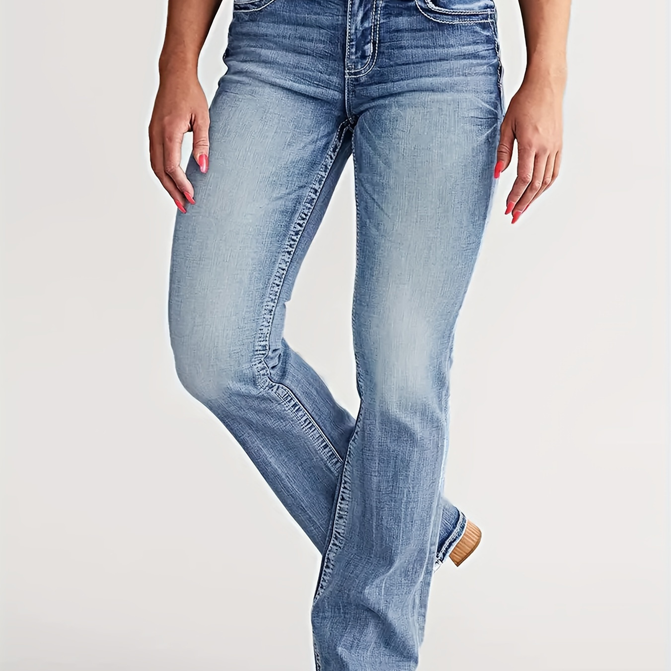 

Women's Mid-waisted Slim Fit Stretch Denim Jeans, Casual Style, Pocket Versatile Fashion, Blue Jean Pants