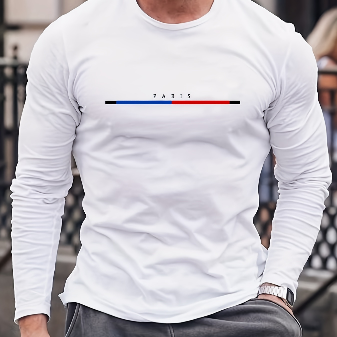 

T-shirt À Manches Longues Pour Hommes De Printemps Et D'automne, PARIS Imprimer, Hauts Décontractés À Col Ras Du Cou Pour Hommes