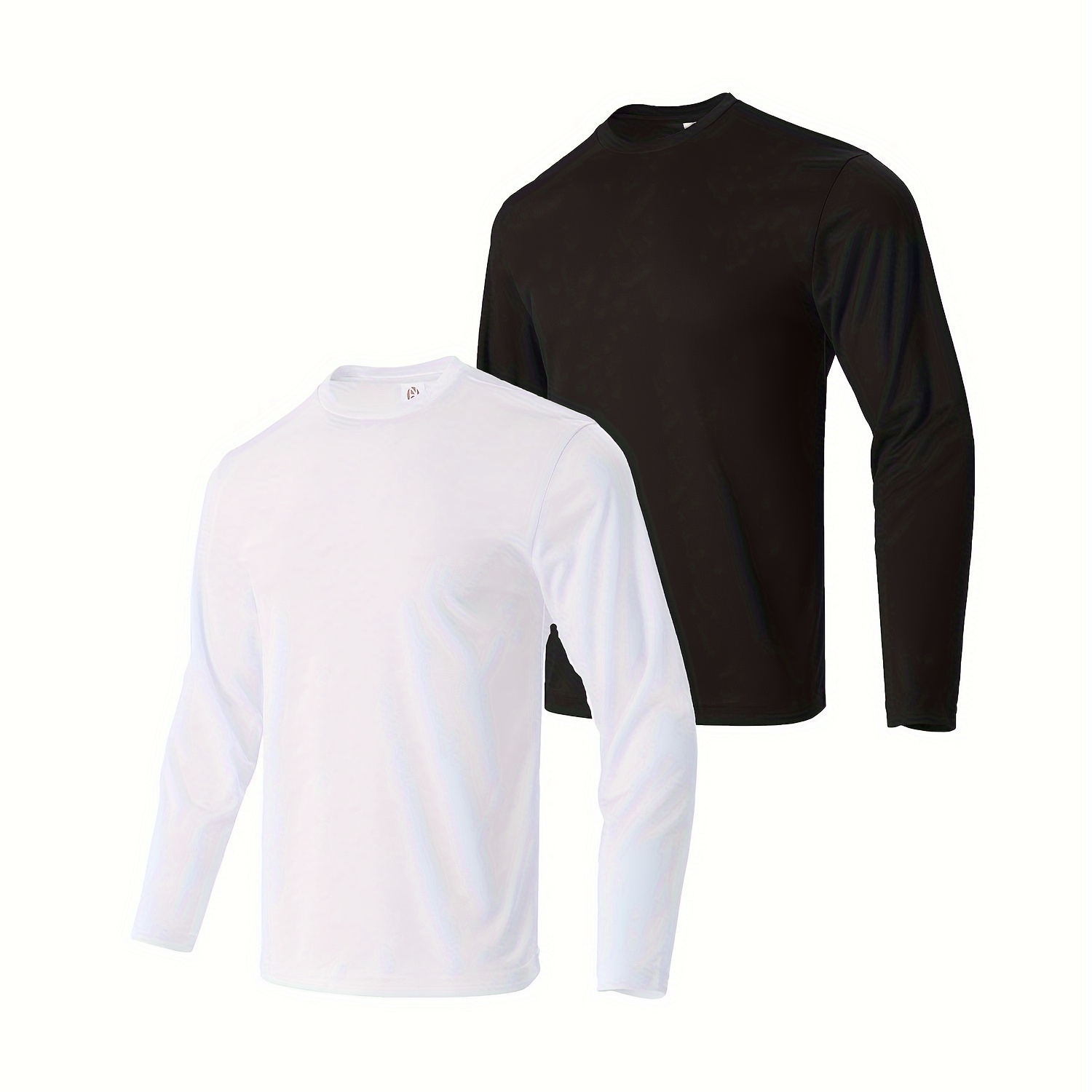 

Men's 2-pack Set Of Regular Fit Solid Color Crew Neck Long Sleeve T-shirts, Quick Dry Breathable And Comfy Sports Tops For Sports Wear And Outdoors Activities