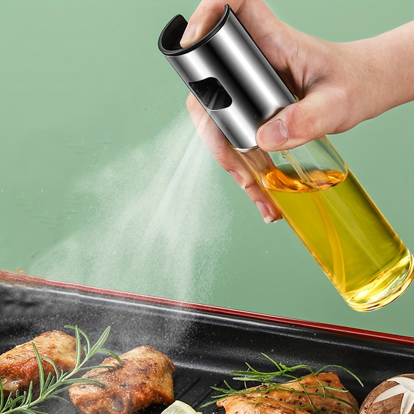Pulverizador Aceite, Spray Botella de Vidrio de Aceite de Oliva de 200ml  para Cocinar Freidora de Aire, Dispensador de Aceite, Rociador de Aceite  con Cepillo y Calcomanía, Accesorios de Cocina : 
