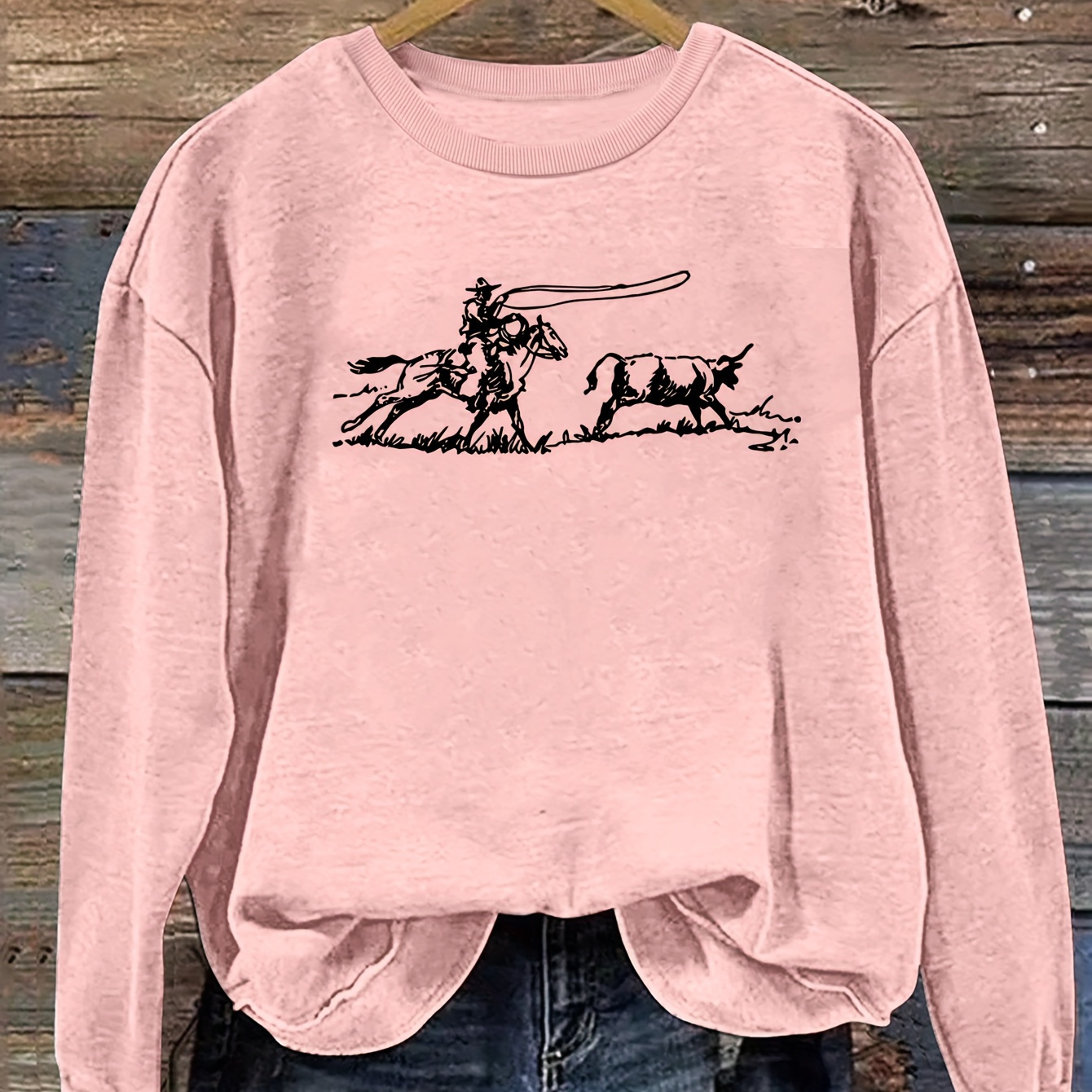 

Cowboy Print Pullover Sweatshirt, Casual Long Sleeve Crew Neck Sweatshirt, Women's Clothing