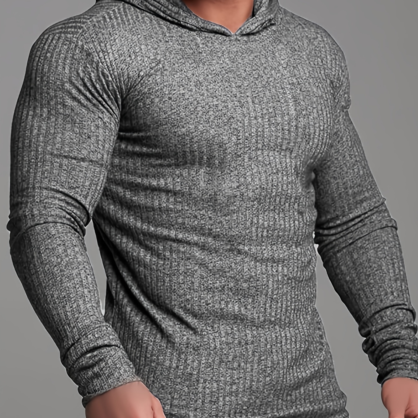 

Chic Design Men's Solid Striped And Knit Hooded Long Sleeve Sweatshirt, Stretchable And Skinny Fit Hoodie For Spring And Autumn Fitness And Outdoors Sports Wear