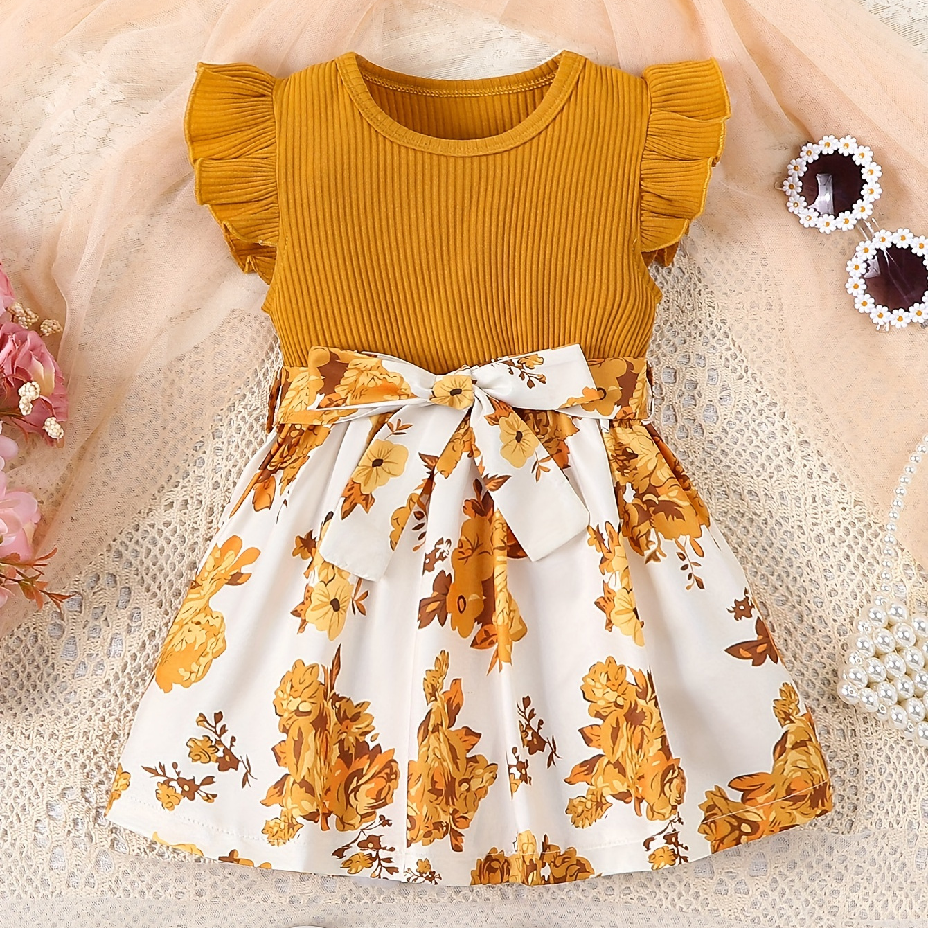 

Baby Girls Kids Summer Pit Strip Floral Print Cute Dress