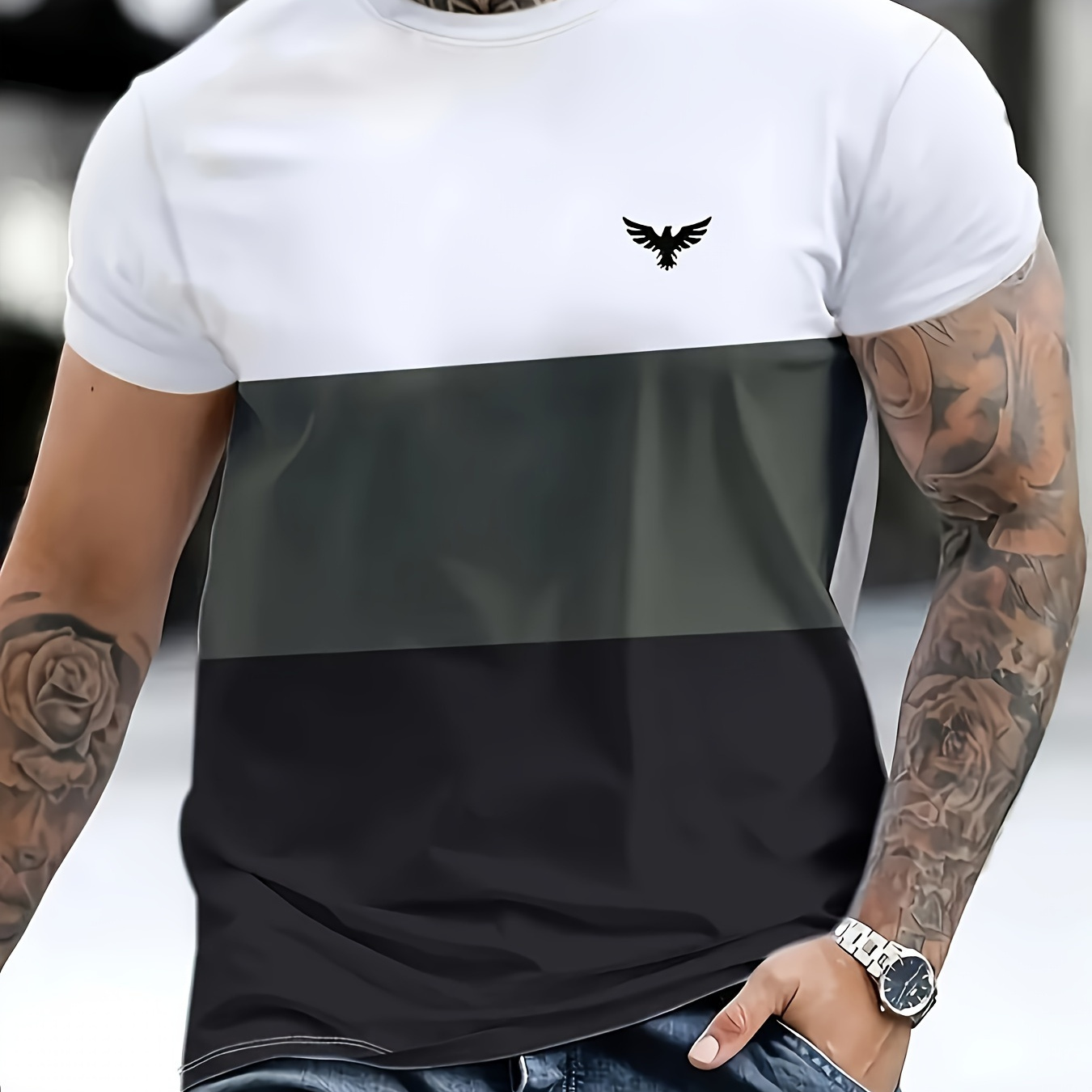 

Men's Simple Style Casual Color Block Short Sleeve Crew Neck Top & Loose Short Lounge Wear, Outdoor Sets For Summer