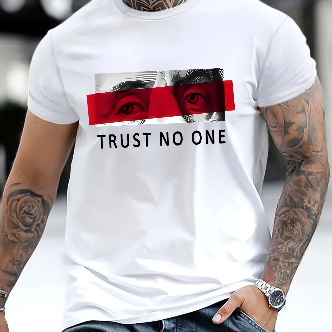 

Don't Anyone Letter Printed T-shirt Men's Summer Slightly Round Neck T-shirt