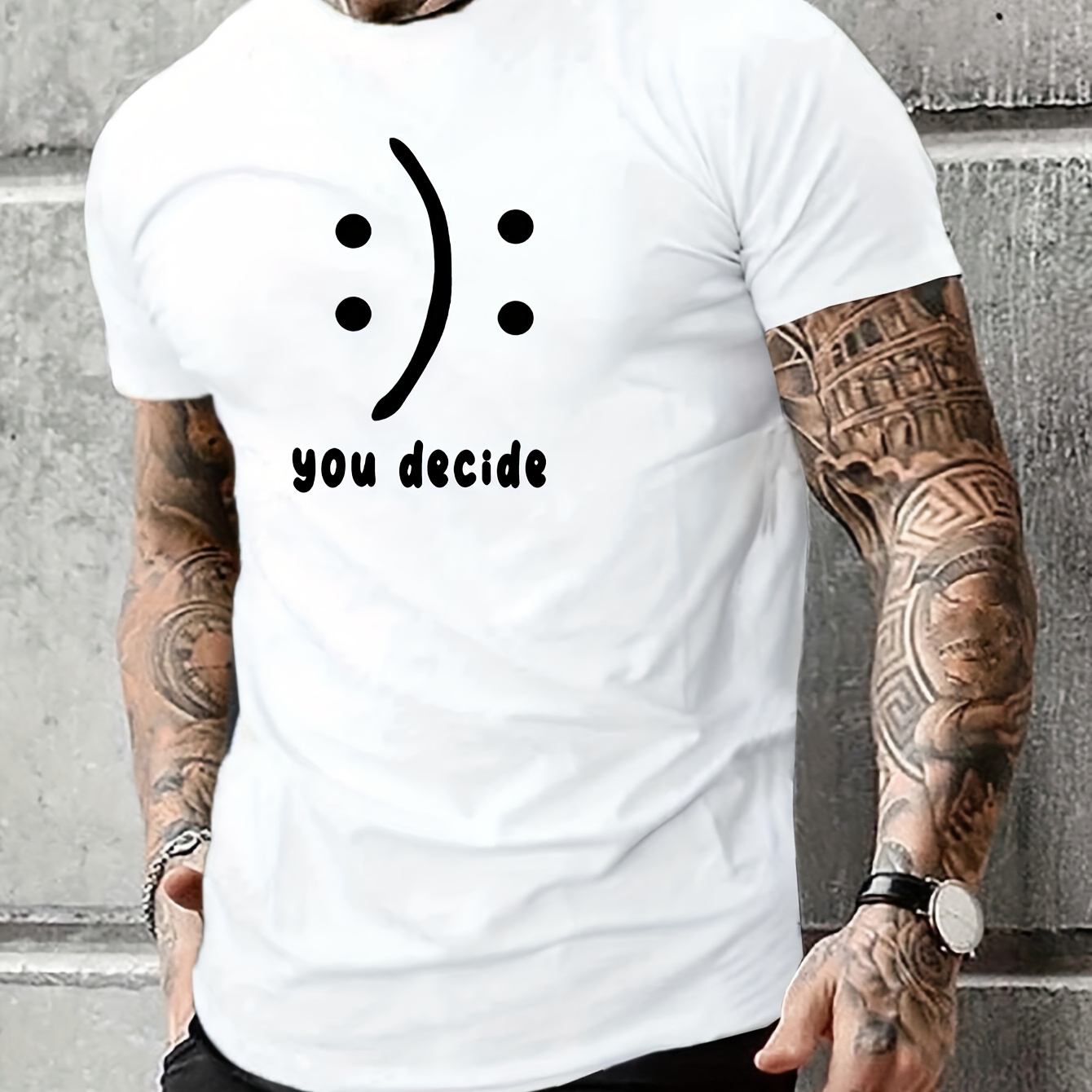 

You Decide Creative Alphabet Print Crew Neck Short Sleeve T-shirt For Men, Casual Summer T-shirt For Daily Wear And Vacation Resorts