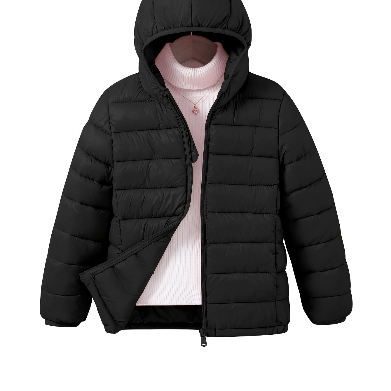 

Boy/ Girl Zipper Hood Solid Warm Lightweight Alternative Down Coat For Winter Outerwear (recommended 1 Size Up)