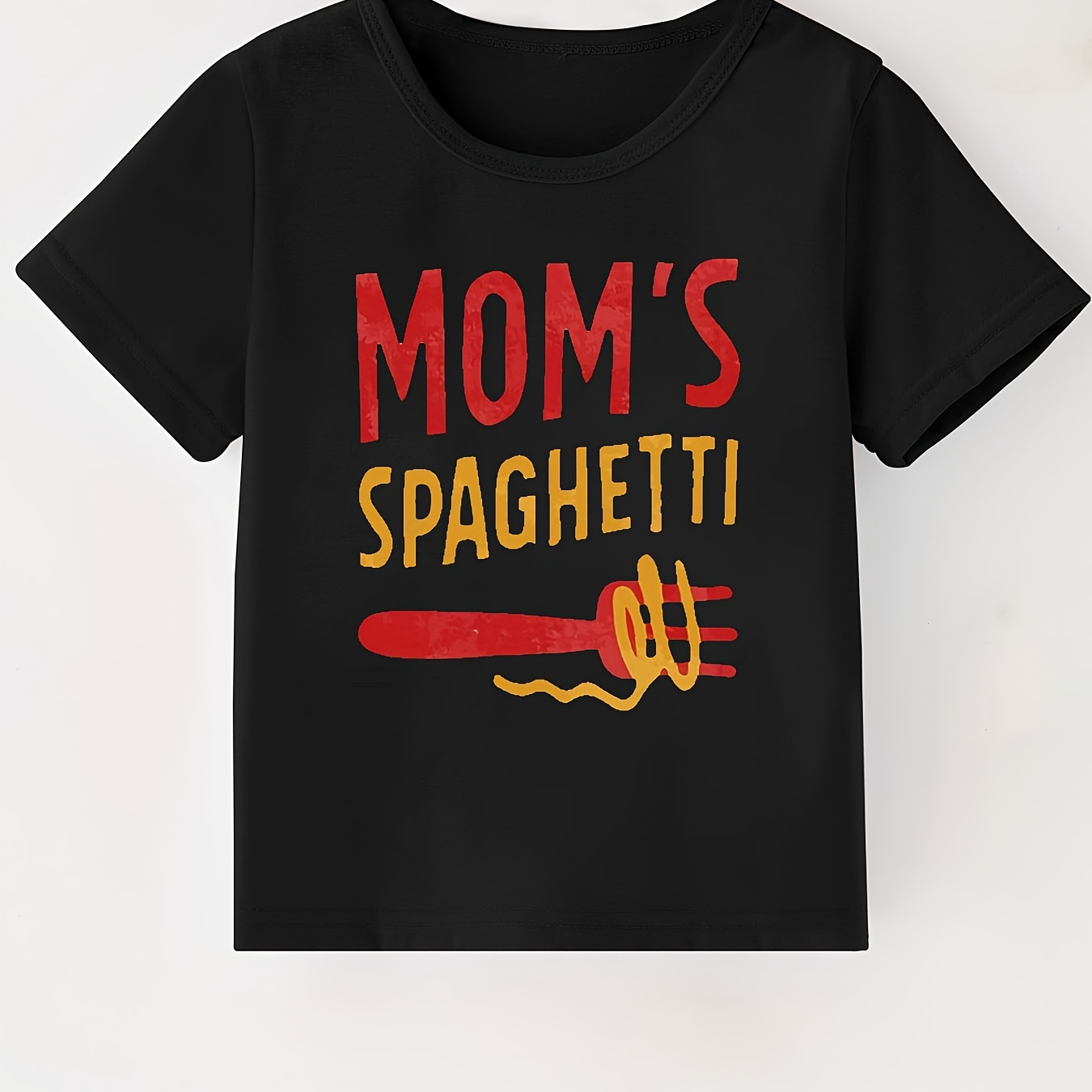 

Mom's Spaghetti Letter Print Boys Creative T-shirt, Casual Lightweight Comfy Short Sleeve Tee Tops, Kids Clothings For Summer