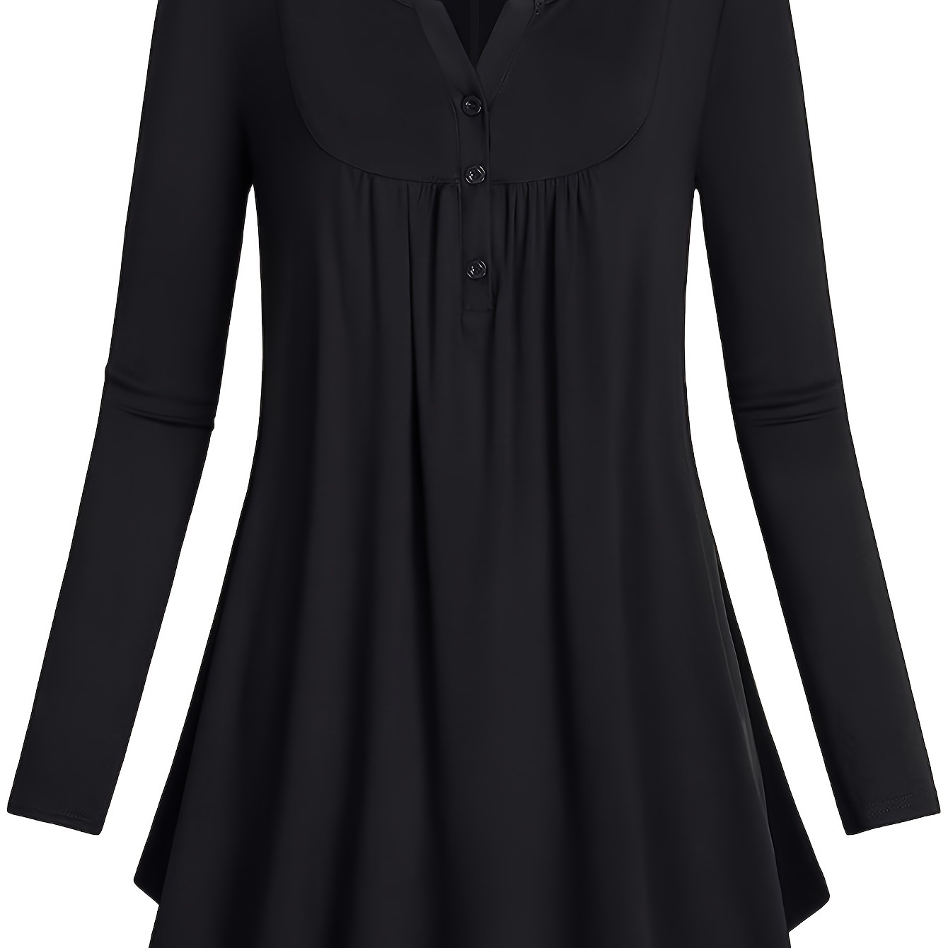 

Plus Size Elegant Top, Women's Plus Solid Long Sleeve Button Up Notched Neck Ruched Peplum Top