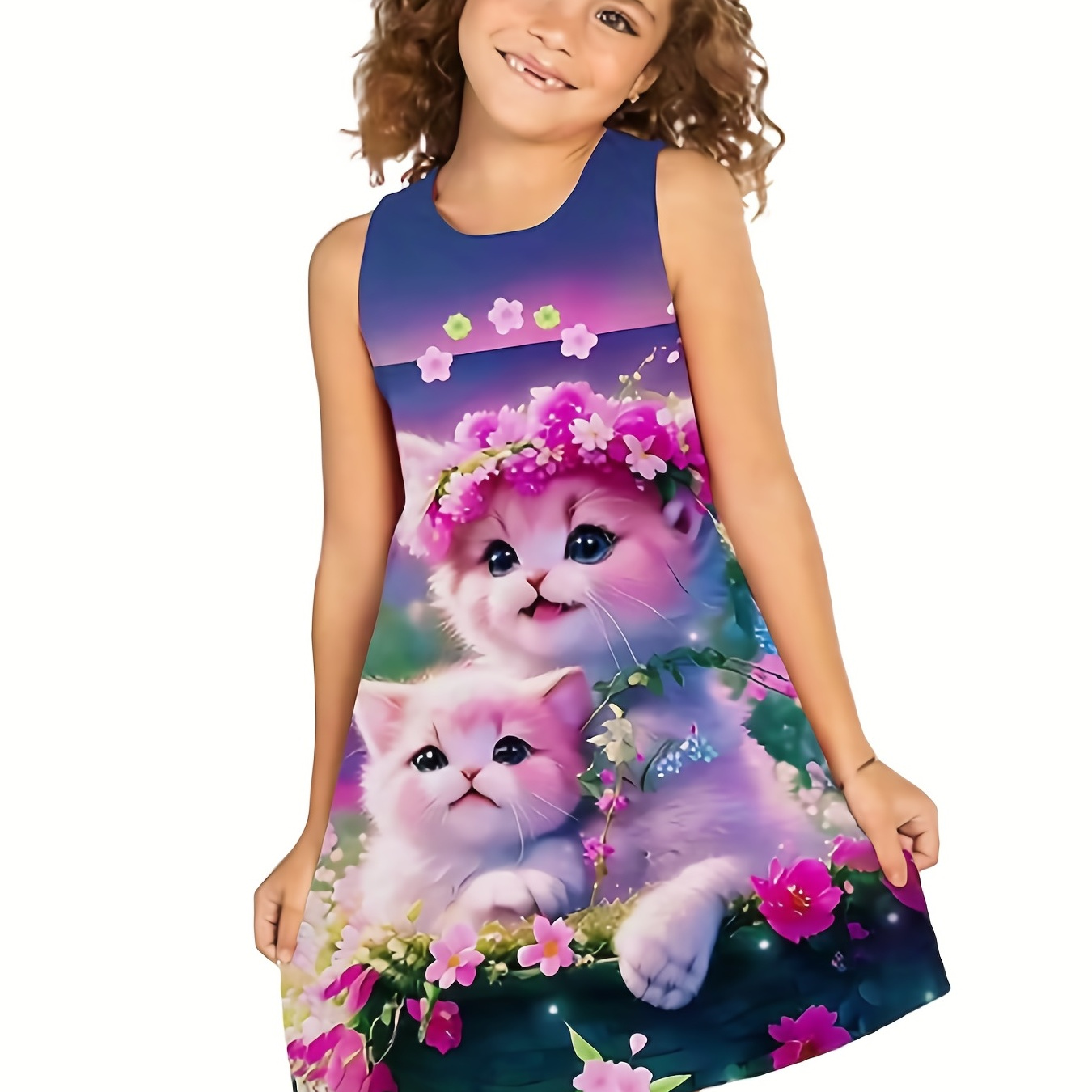 

Cute & Sweet: 3d Printed Princess Dress For Girls - Summer Casual Sleeveless Clothing