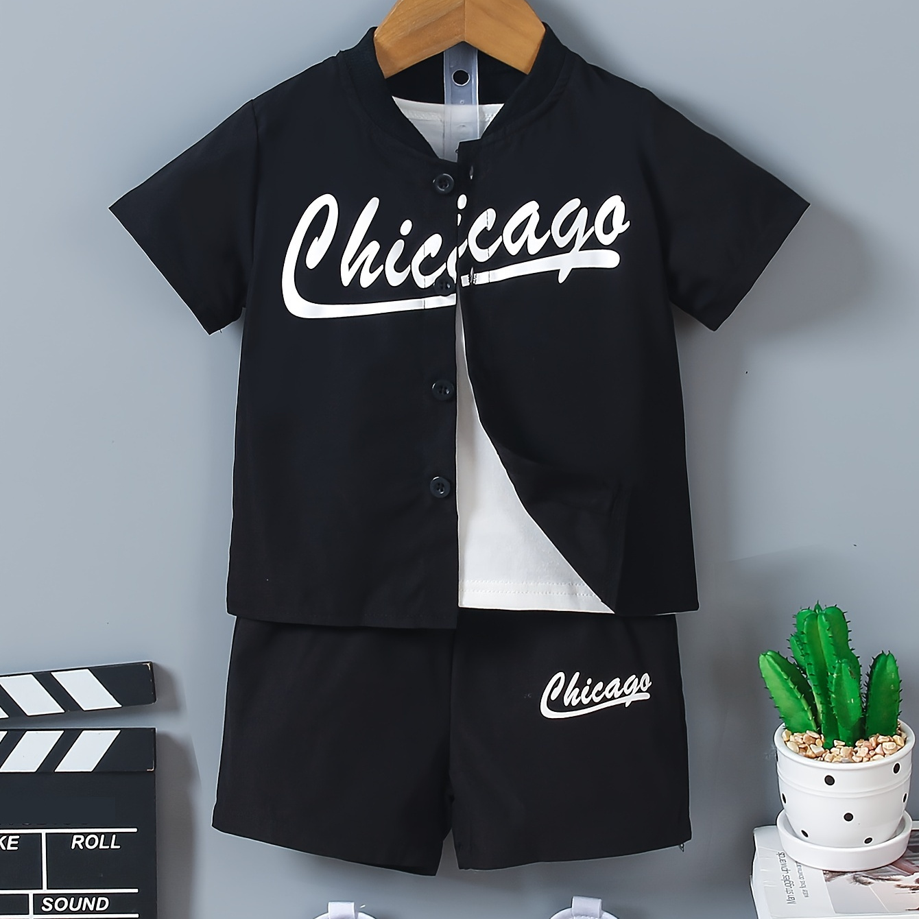 

3pcs Baby Boys "chicago" Print Summer Casual Outfit, Short Sleeve Top & T-shirt & Shorts Set, Toddler & Infant Boy's Clothes