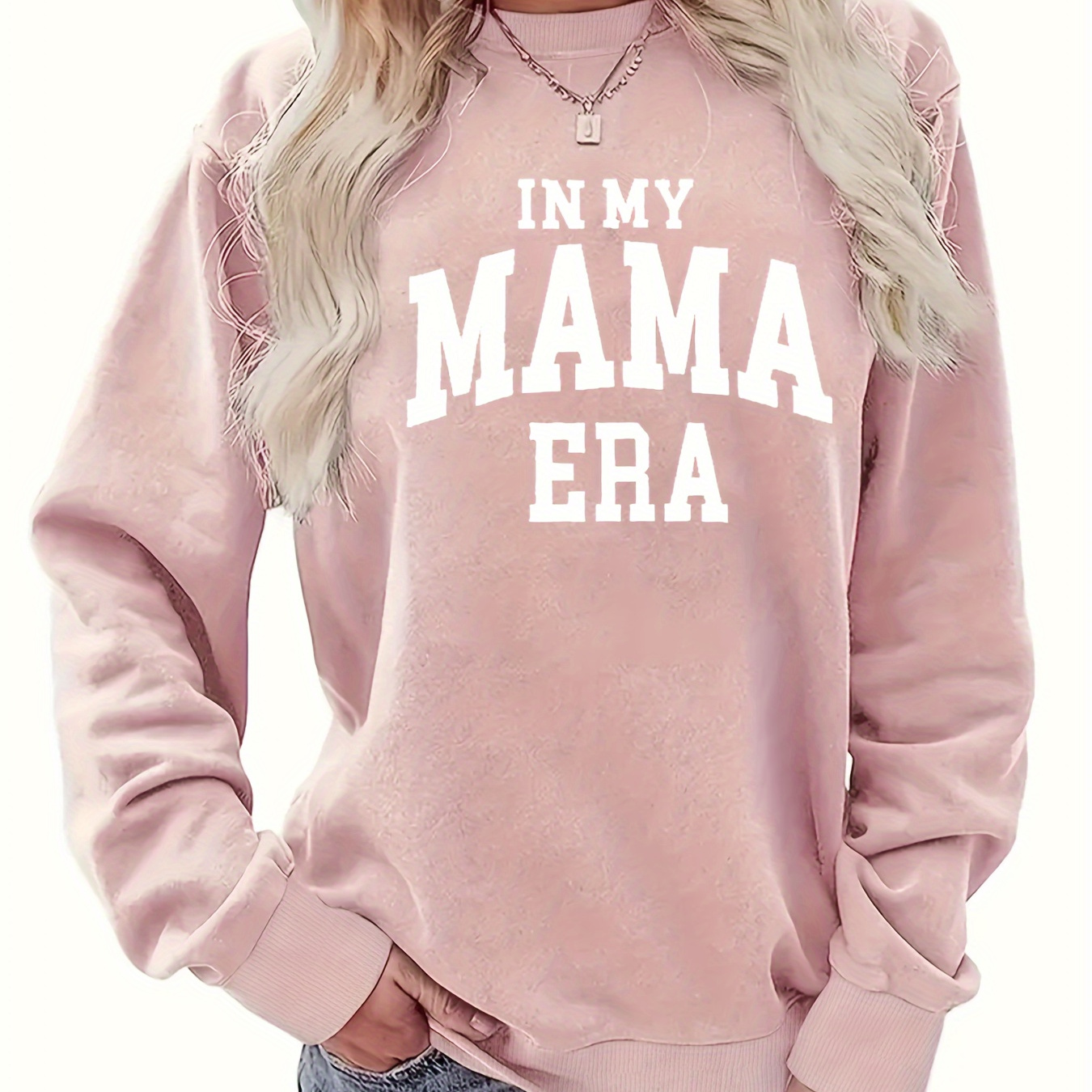 

In My Mama Era Print Sweatshirt, Casual Long Sleeve Crew Neck Sweatshirt, Women's Clothing