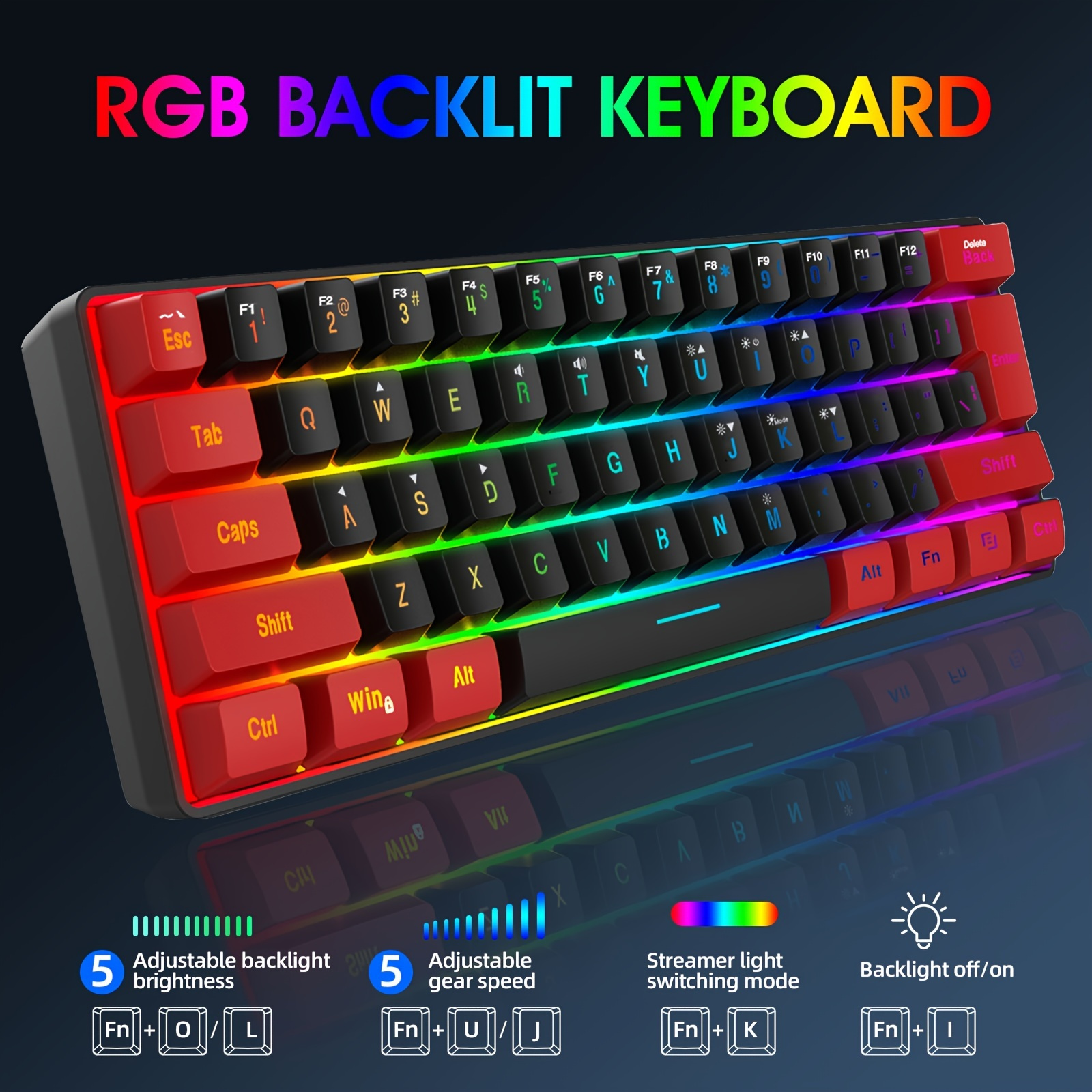 Teclado mecânico 68 teclas USB tipo-c com fio azul/marrom/vermelho swtich  teclado de jogo retroiluminado colorido rgb para digitação de jogos home  office