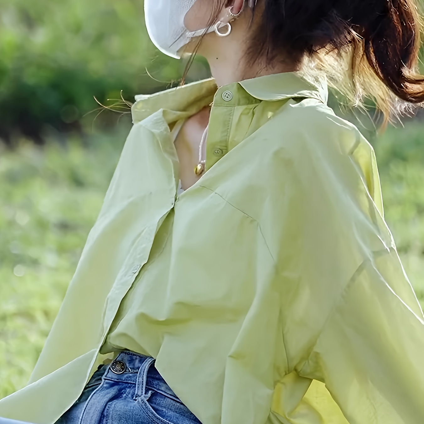 

Twist Back Solid Color Loose Shirt, Elegant Drop Shoulder Simple Shirt For Spring & Fall, Women's Clothing