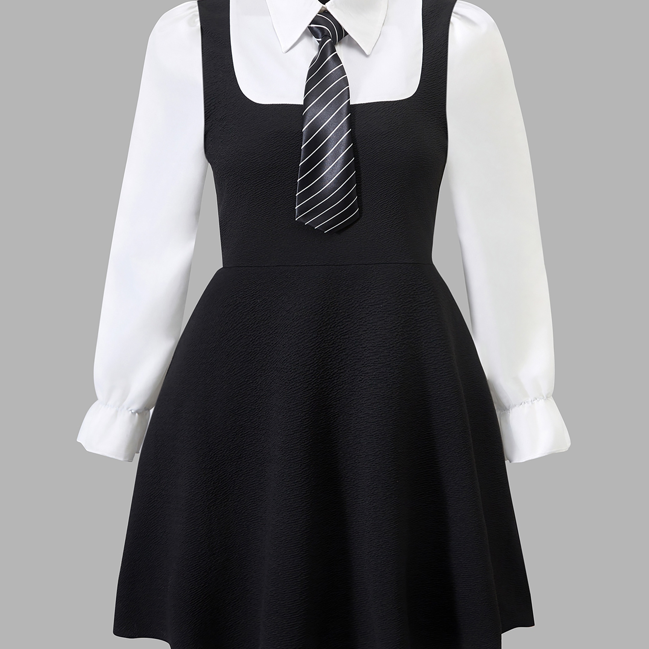 

Tween Girls Color Long Sleeve A Line Lapel Collar Dress With Tie For Spring & Fall Outdoors