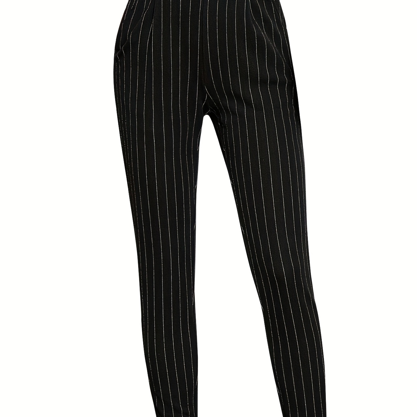 

Elegant Women' Striped Slim-fit Pants With Pockets - For All , Machine Washable, For Autumn, Spring