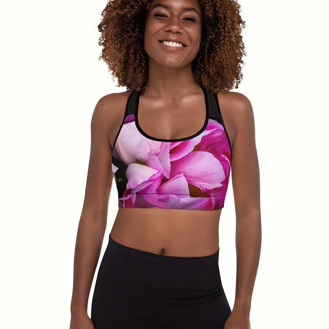 Plus Size Sports Bra Women's Plus Floral Print Racer Back - Temu