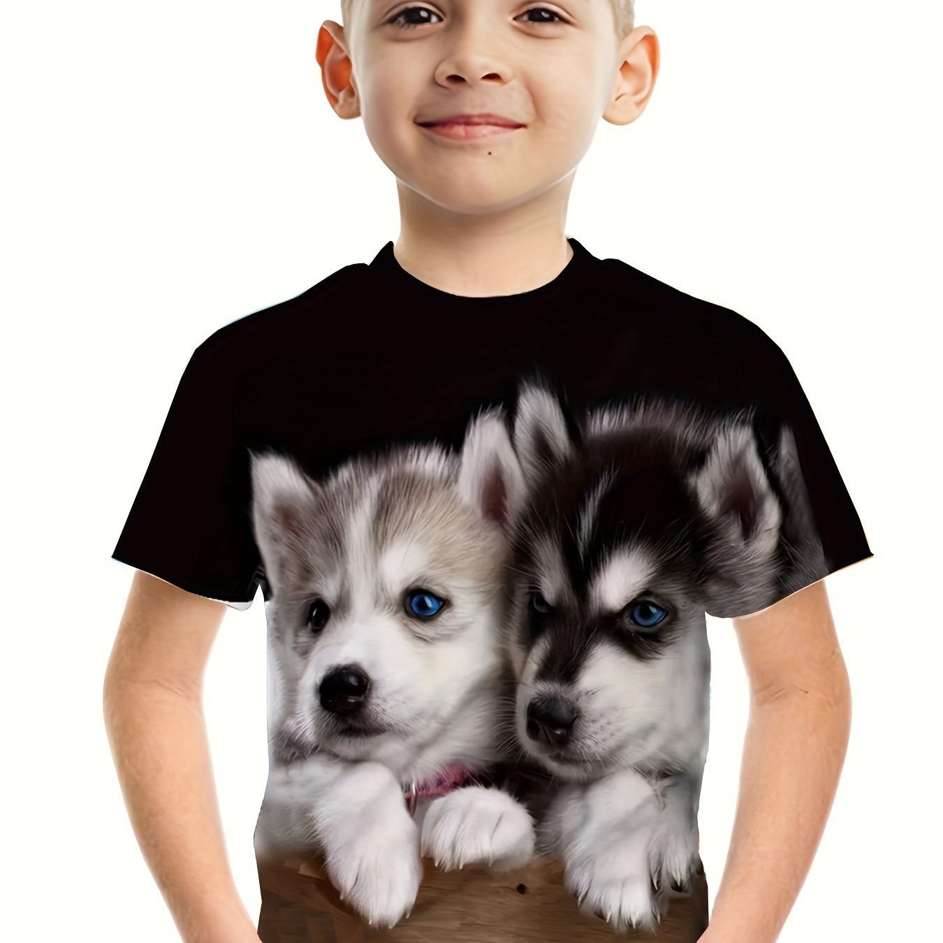 

Puppy Digital Graphic Print Boys Crew Neck T-shirt Lighweight & Comfortable Fit Short Sleeve Tee Top For Youth Kid