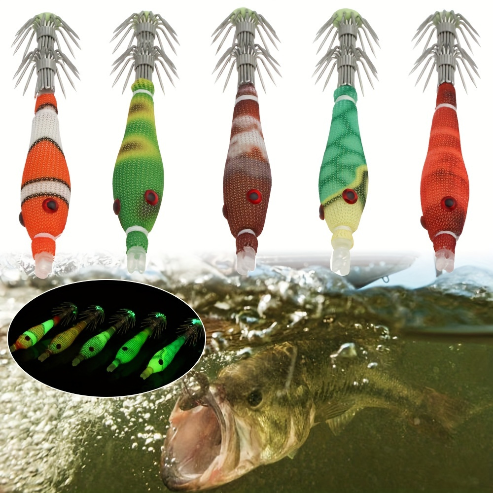 

5pcs/pack 3.3g 60mm Luminous Artificial Squid Baits With Simulated 3d Eyes & Soft Reusable Hooks - Perfect For Floating Fishing!