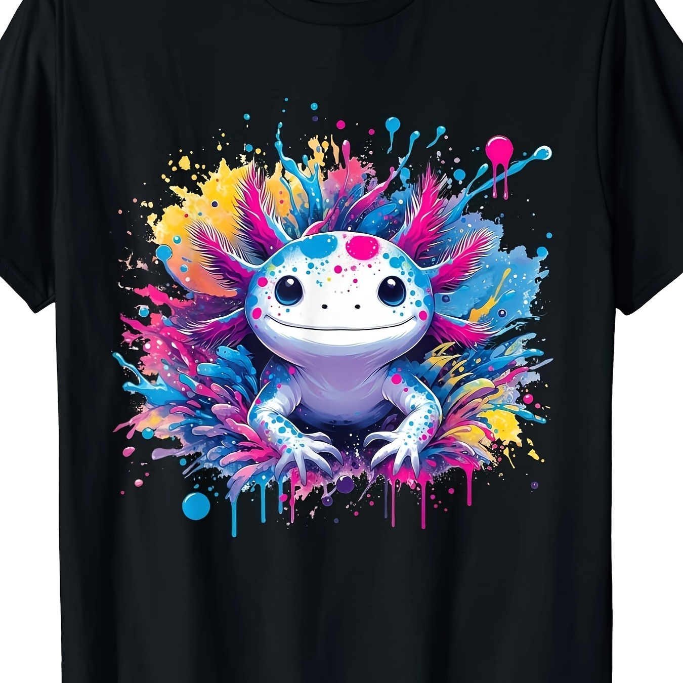 

Men's Vibrant Kawaii Axolotl Art T-shirt – , Soft Cotton, Casual Round Neck Tee For Casual Attire, Anime T Shirt