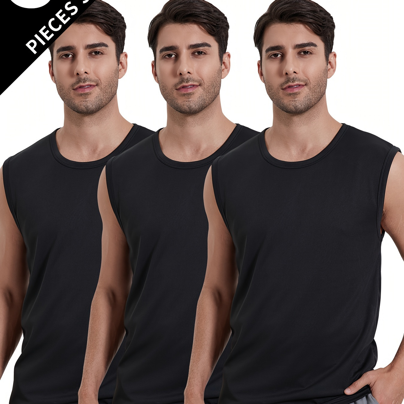 

3pcs Men's Quick Dry Moisture-wicking Breathable Tank Tops, Athletic Gym Bodybuilding Sports Sleeveless Shirts, Men's Top For Workout Running Training Basketball Playing, Men's Clothing