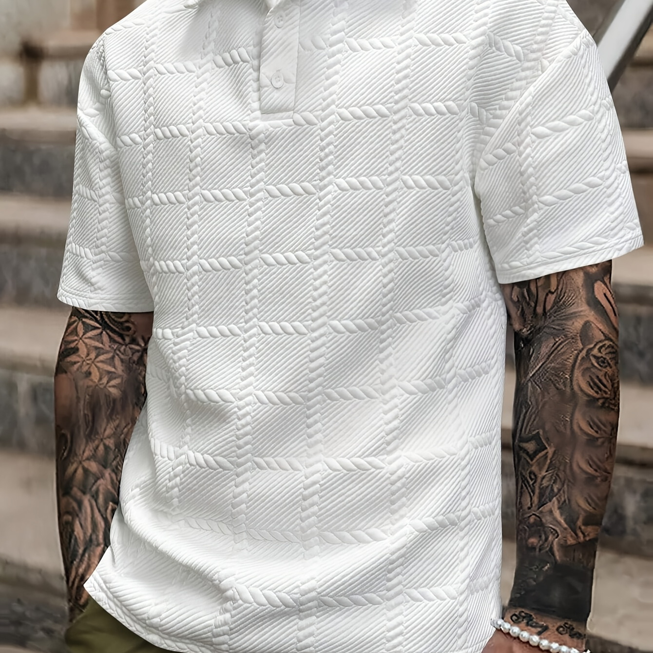 

Men's Casual Knit Polyester Polo Shirt With Slight Stretch, Solid Color, Regular Fit, Button Lapel Collar - Spring/fall Season