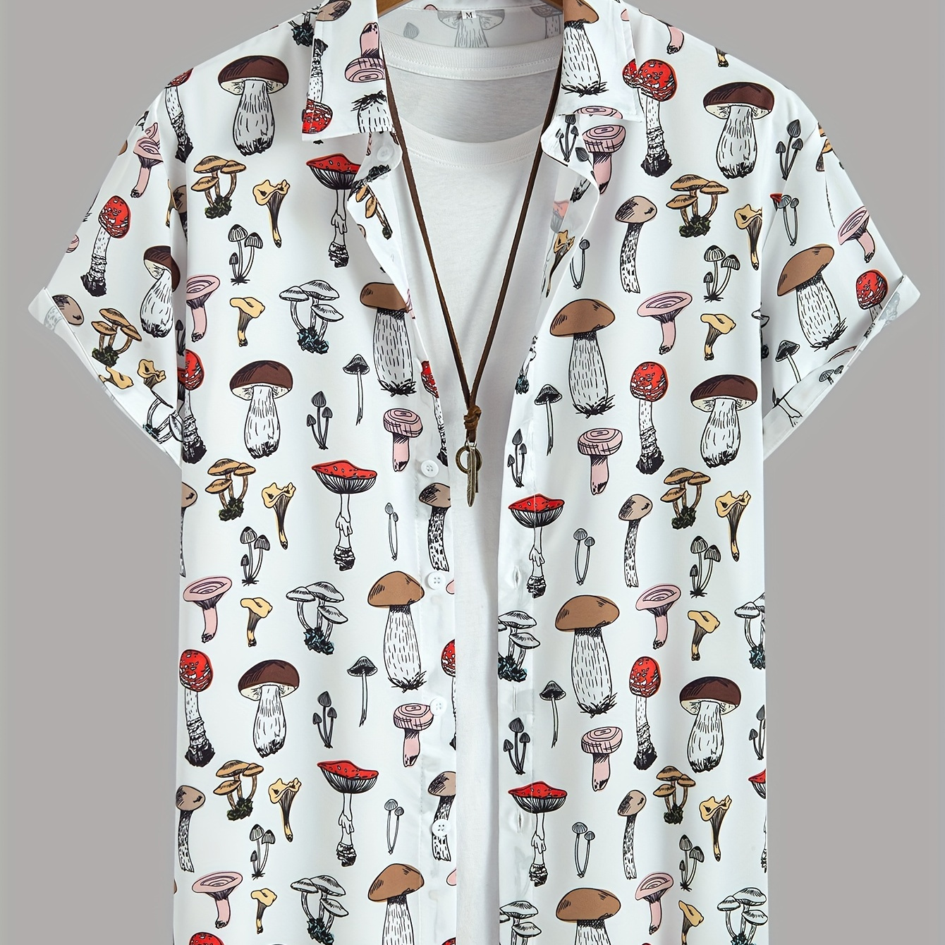 Men'S Mushroom Print Short Sleeve Shirt