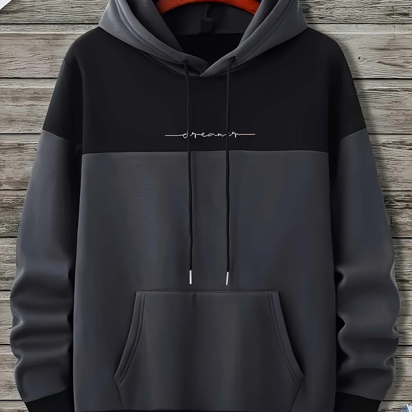 

Men's Letter Print Color Hooded Sweatshirt With Kangaroo Pocket, Casual Hoodie For Spring And Fall