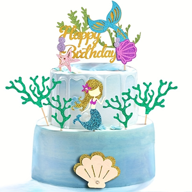 Mermaid Cake Toppers Glitter Ocean Theme Colorful Cake - Temu