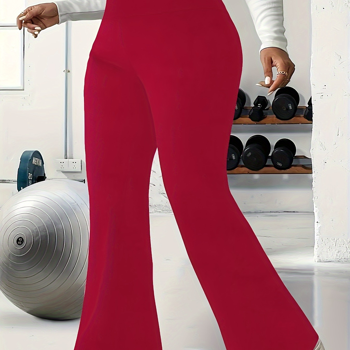 

Plus Size Solid Flare Leg Pants, Casual High Waist Pants For , Women's Plus Size Clothing