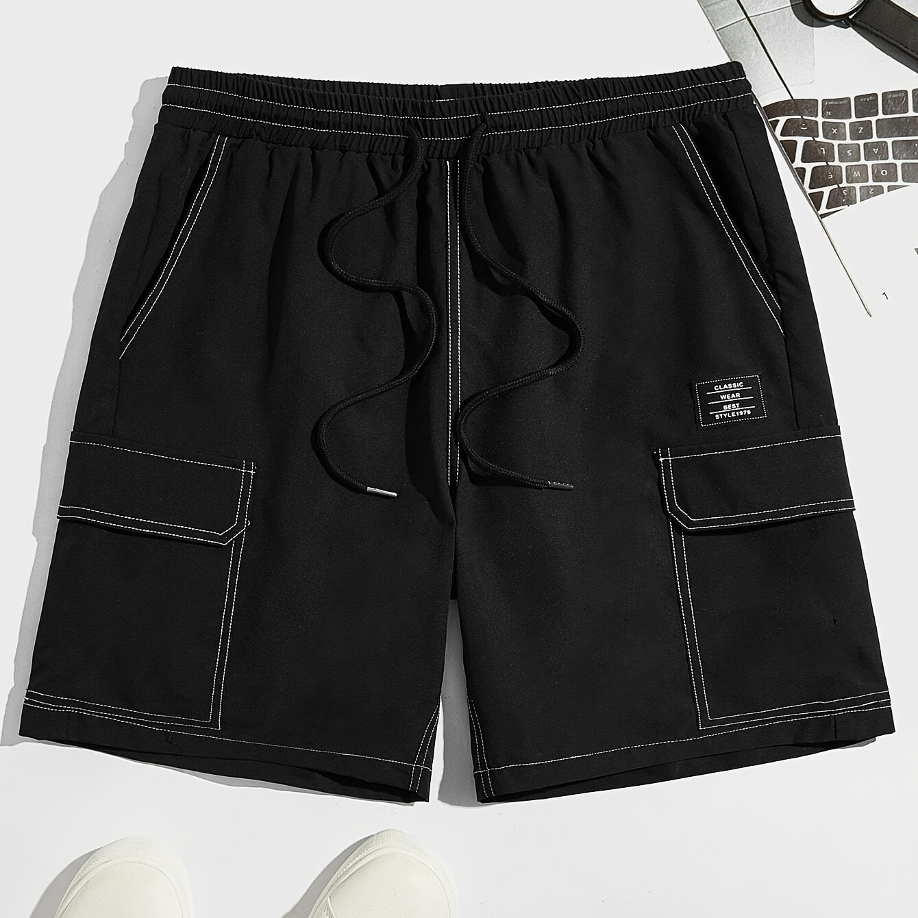 

Men's Athletic Shorts With Drawstring And Flap Pockets In Solid Color, Lightweight And Stylish For Summer Sports And Casual Wear