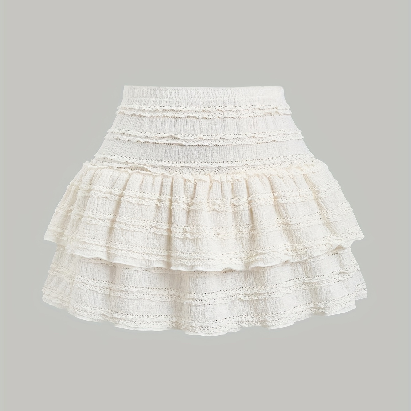 

Solid Color Lace Trim Number Print Double Layer Hem Skirt, Casual & Vacation Y2k Outfit