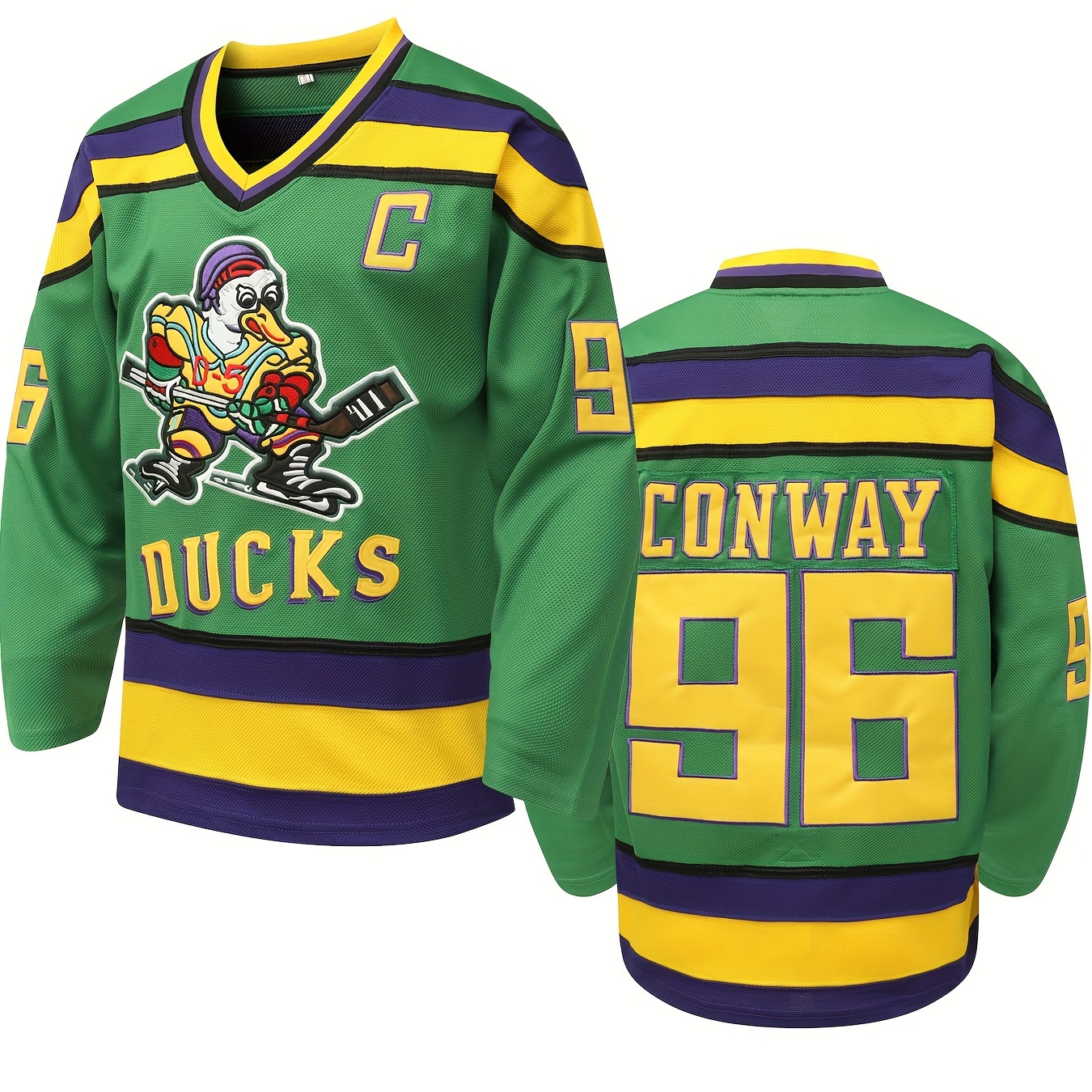 

Men's #96 Long Sleeve Ice Hockey Jersey: Green Retro Classic Embroidery Stitched Hockey Sweatshirt Party Clothing